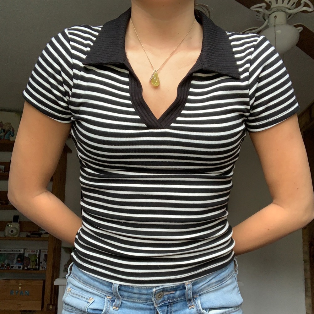 Striped a neck Collared Shirt